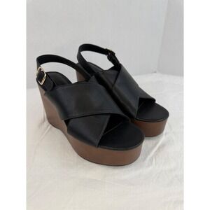 Universal Thread Naomi Black Crisscross Platform Wedge Sandals Size 9